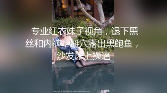  专业红衣妹子视角，退下黑丝和内裤，掰穴露出黑鲍鱼，沙发床上操逼